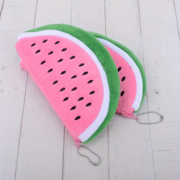 Watermelon Pink Plush Cosmetic Bag Pencil Case Travel One Pice - Picture 7 of 8